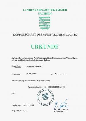 Kieferorthop&auml;die Dr. Gabriel Zertifikat5 Fachpraxis Kieferorthop&auml;die - Zertifikate Dr. Gabriel